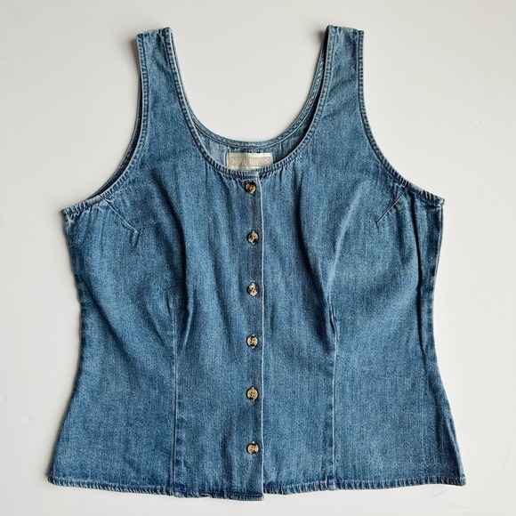 Maurices Tops - Vintage Maurices Denim Button Up Tank Top Womens L Medium Wash Blue Cotton